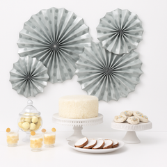 Silver Glitter Paper Fan Decorations Set - 4 Pack