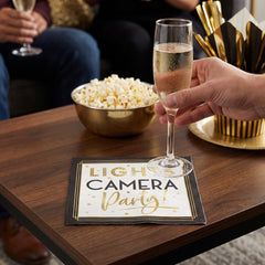 Hollywood Awards Night Beverage Napkins - "Lights Camera Party!" Theme, 40-Pack - 5 In. X 5 In.