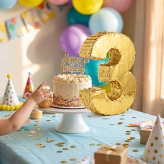 Metallic Gold Number 3 Mini Piñata Decoration, 6-Inch