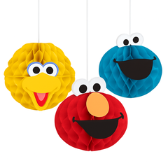 Sesame Street Honeycomb Hanging Decorations - Elmo, Big Bird & Cookie Monster, 3-Pack