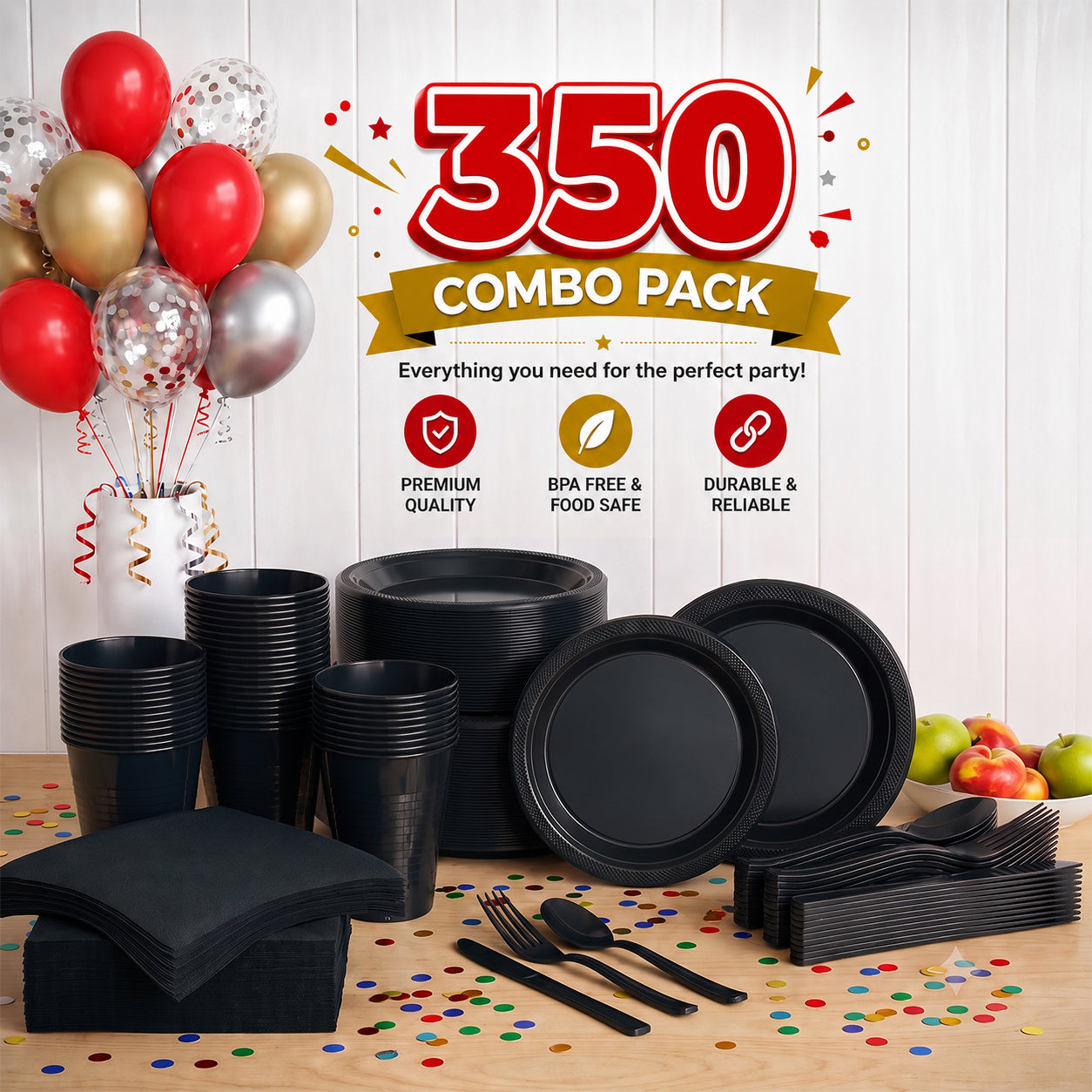 350 pcs disposable tableware set black