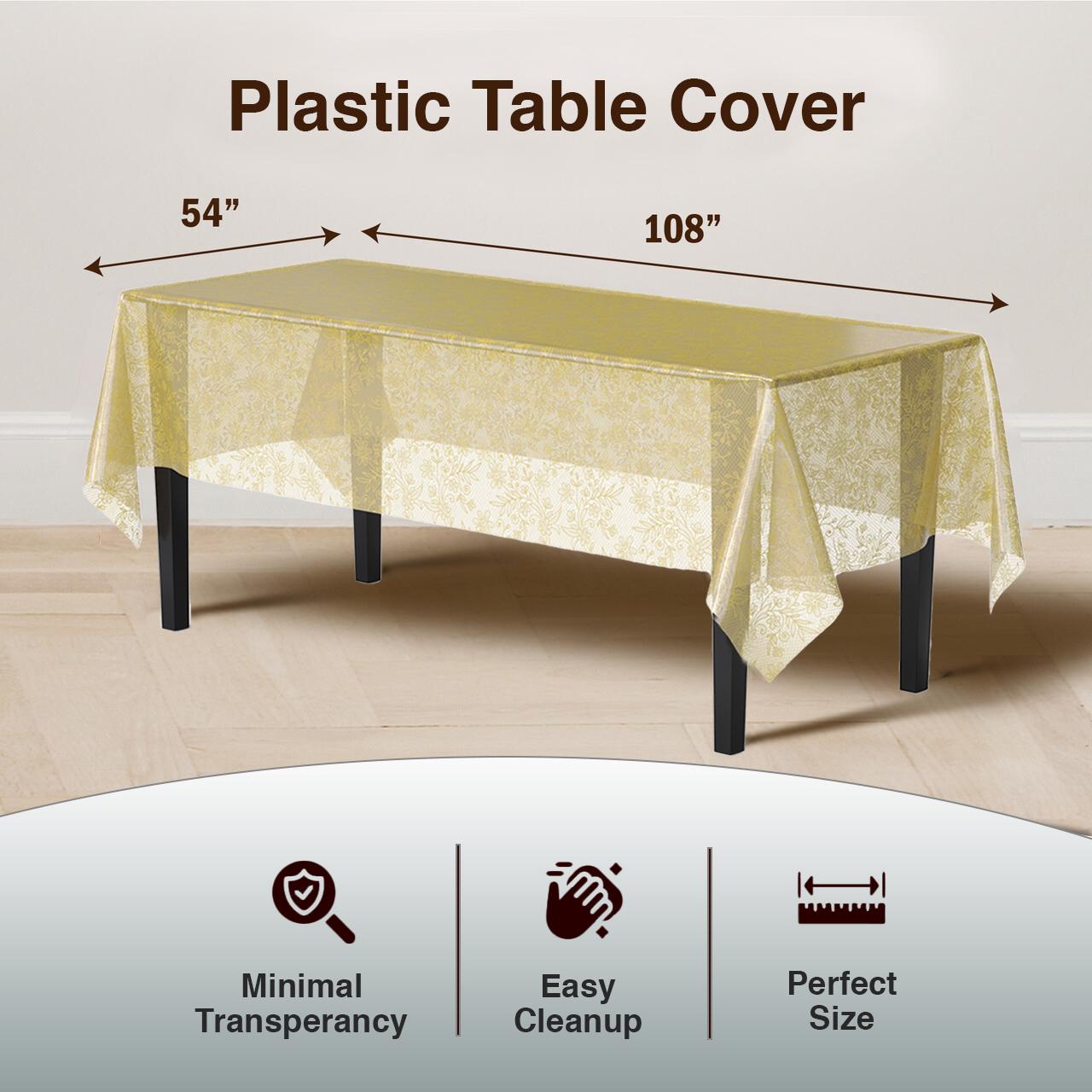 Gold Floral Plastic Table Cover | Case of 48