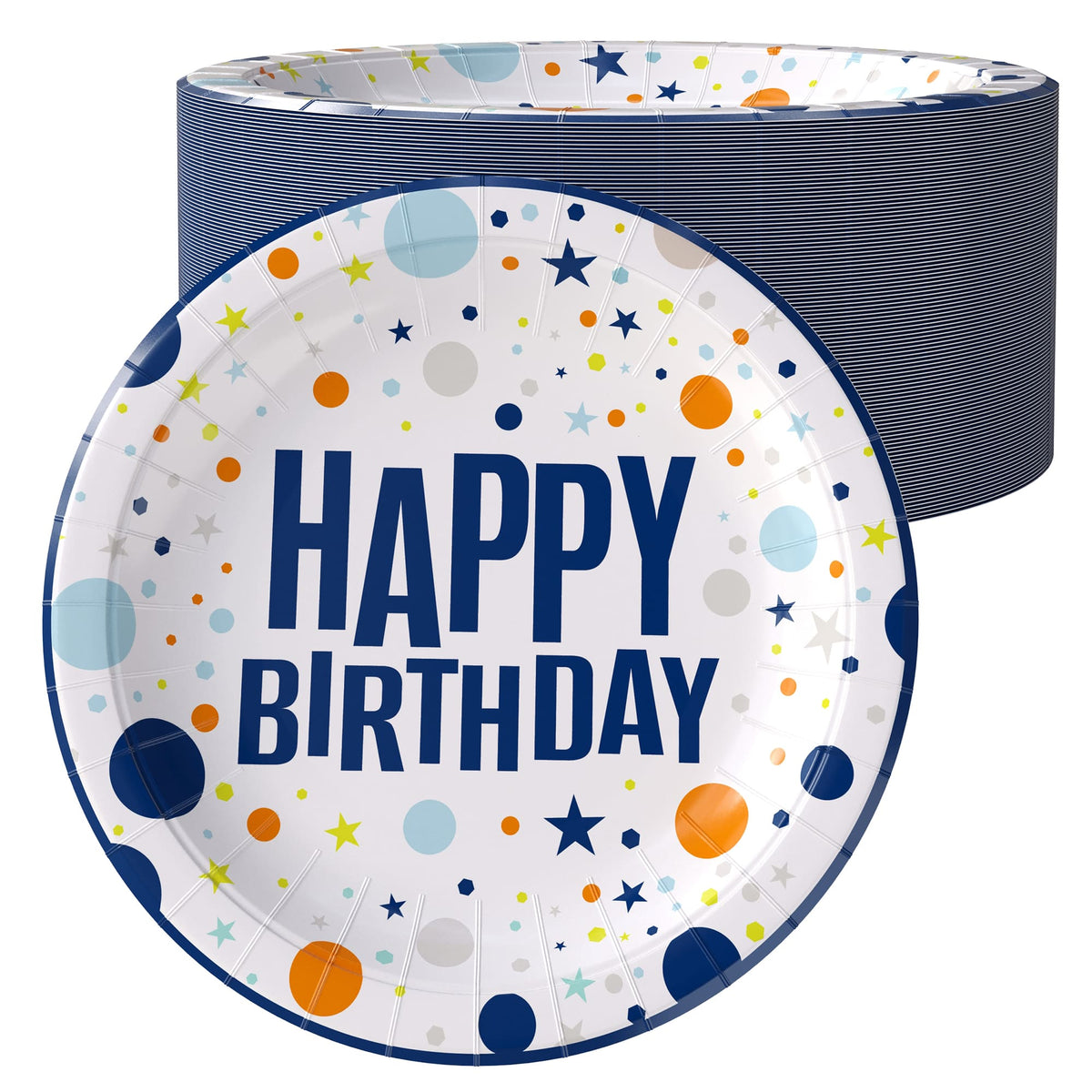 7 In. Blue Birthday Print Paper Plates - 50 Ct.