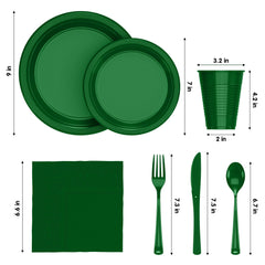 182 Pcs Emerald Green Plastic Dinnerware Set | Setting for 26