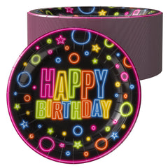 7 In. Neon Birthday Print Paper Plates - 50 Ct.