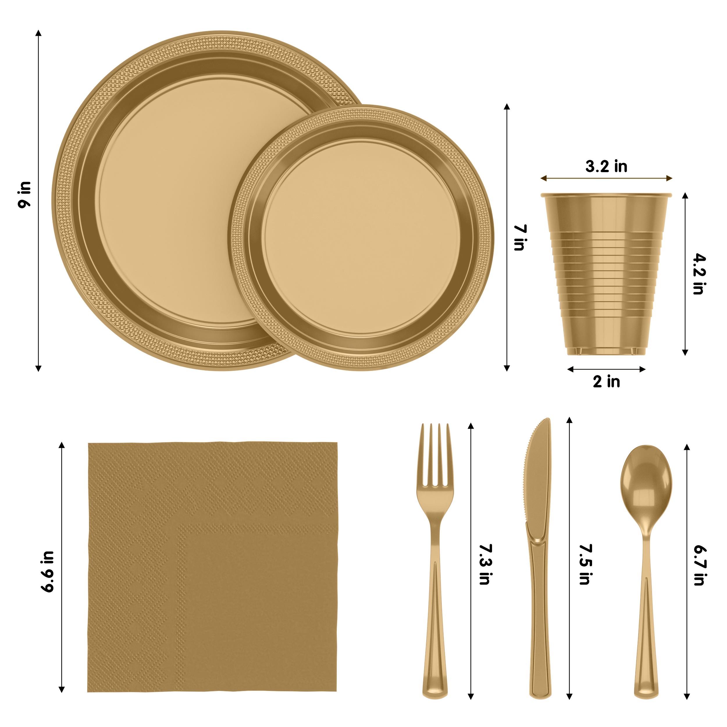 182 Pcs Gold Plastic Dinnerware Set | Setting for 26