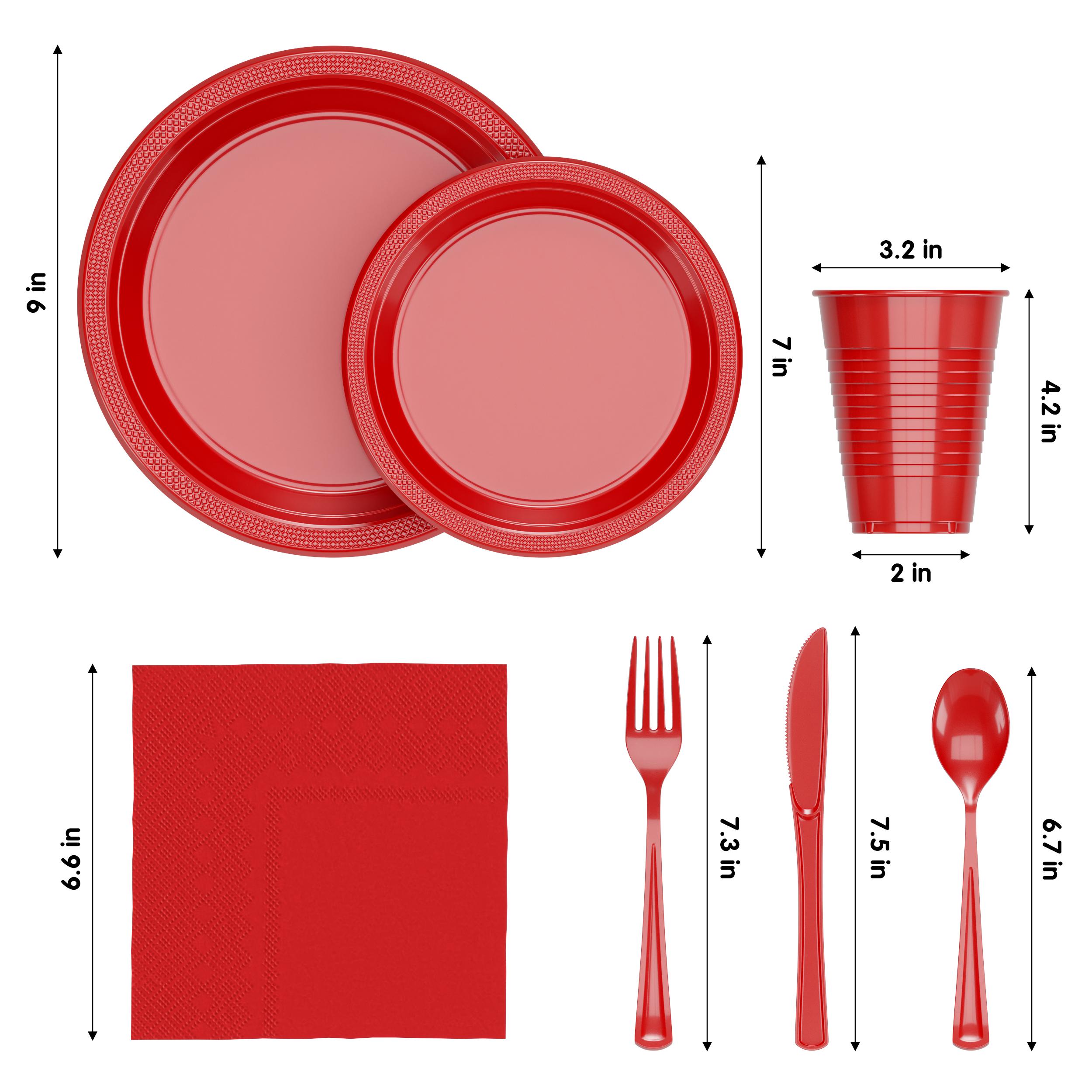 182 Pcs Red Plastic Dinnerware Set | Setting for 26