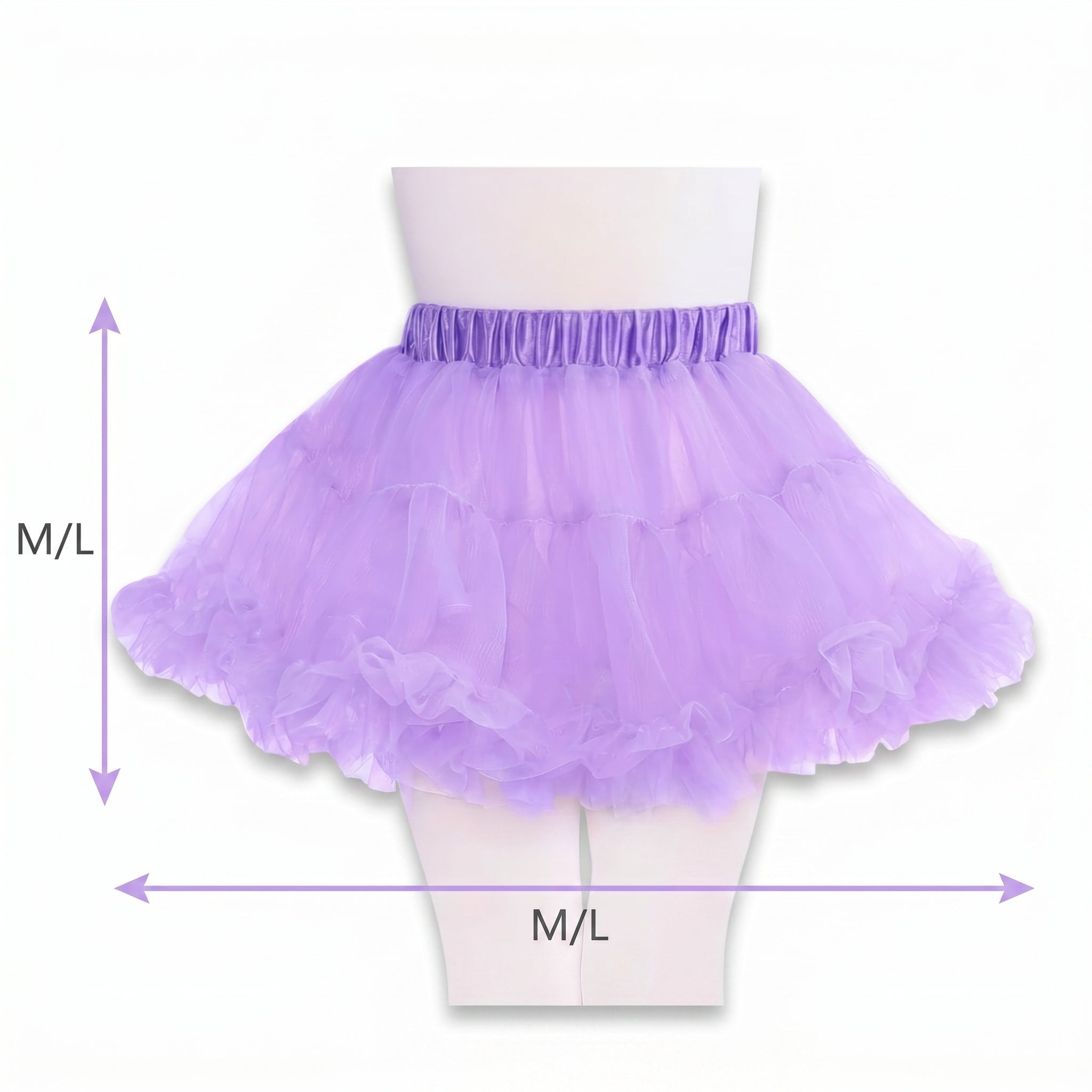 Girls Lavender Tutu Skirt - Layered Tulle Ballet Petticoat with Satin Elastic Waist for Dance, Dress Up, Princess Costume - M/L
