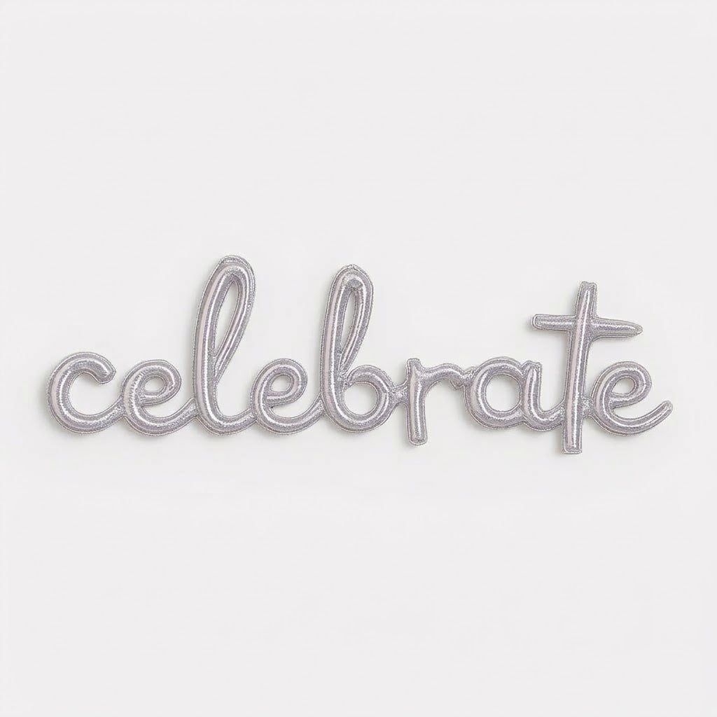 Silver "Celebrate" Script Balloon - Holographic Foil Air-Filled