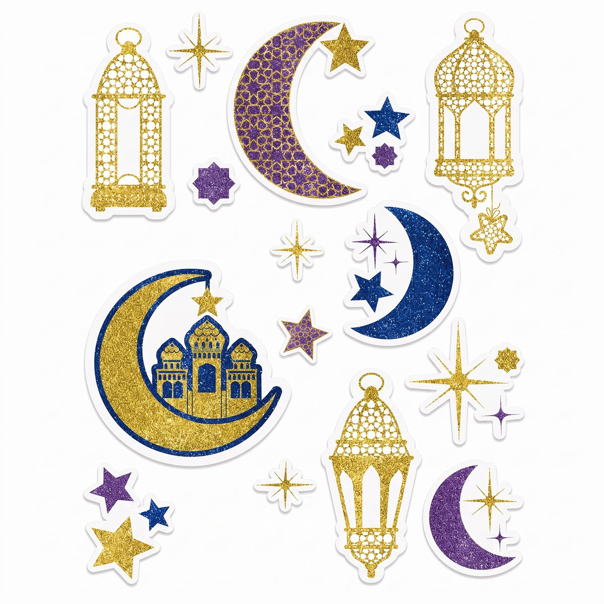 Glitter Crescent Moon & Mosque Eid Vinyl Window Clings