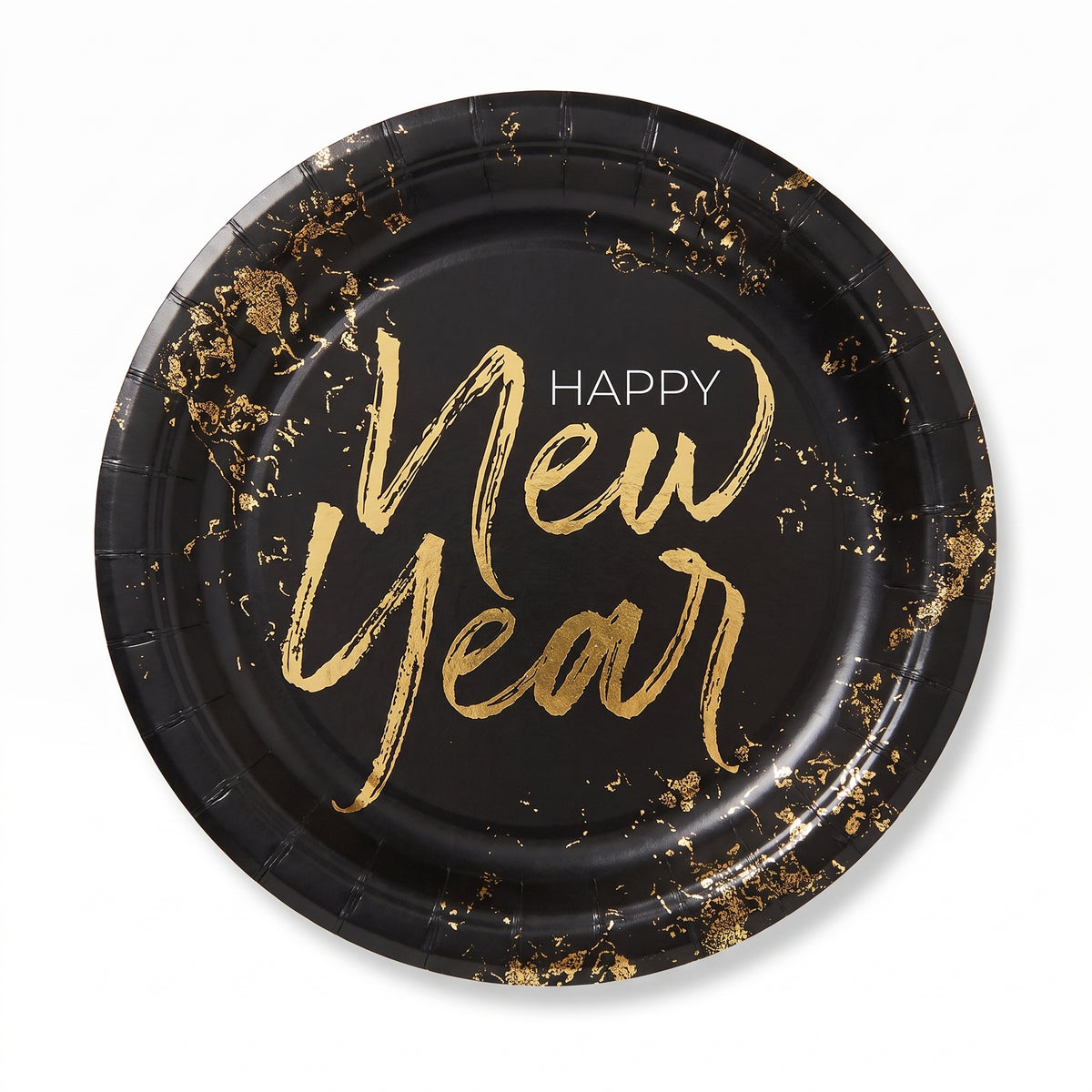 "Cheers For The New Year" 10-Inch Round Paper Plates - Black/Gold, 20-Pack