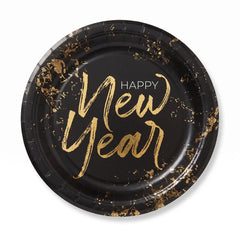 "Cheers For The New Year" 10-Inch Round Paper Plates - Black/Gold, 20-Pack