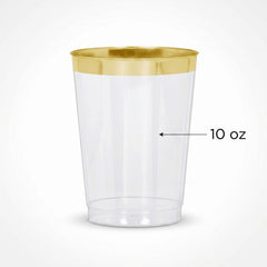 Elegant Gold Trim Plastic Tumblers - 10 oz, 20 Pack
