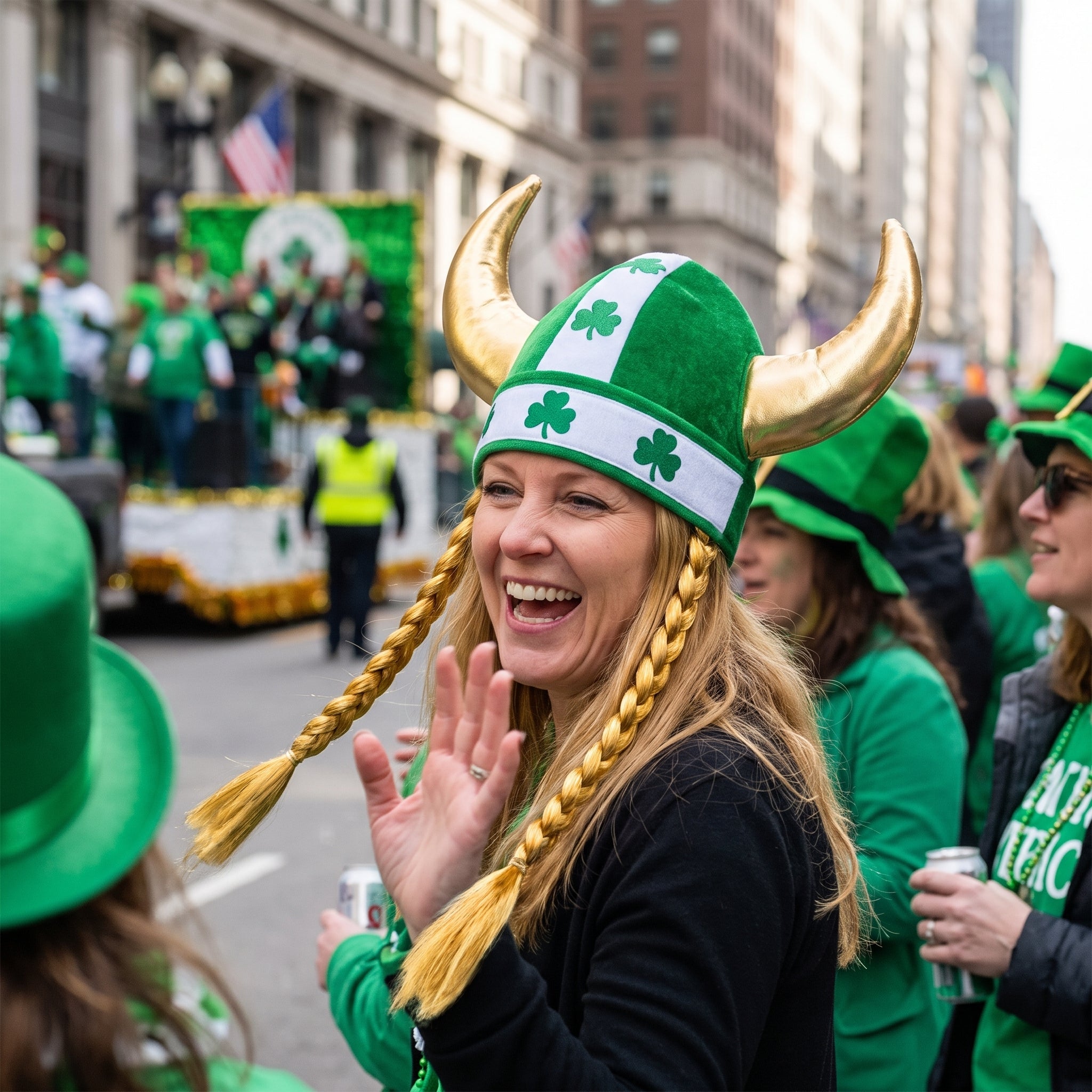 St. Patrick's Day Viking Hat with Shamrock and Braids