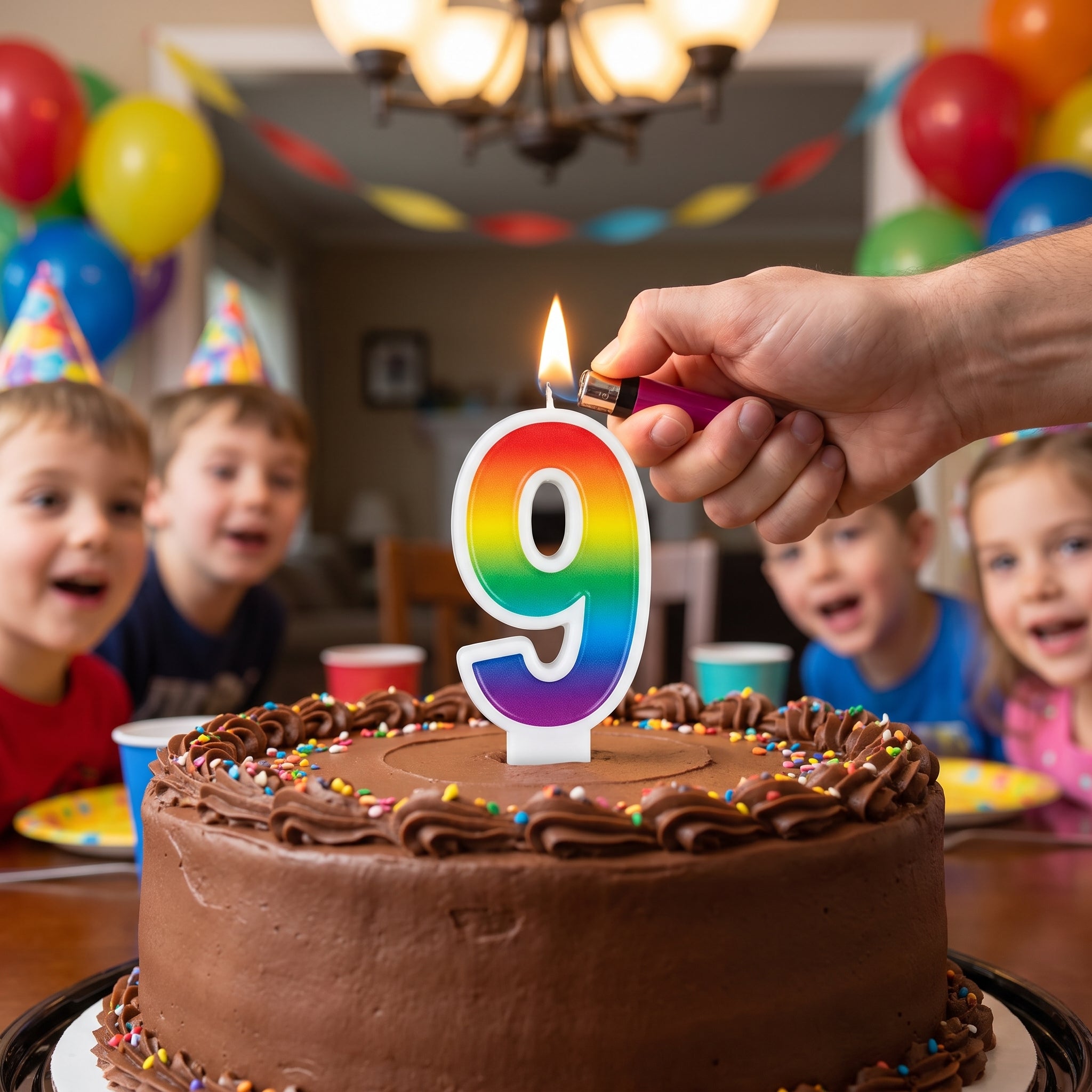 Rainbow Number 9 Birthday Candle - Festive Multi-Colored Design