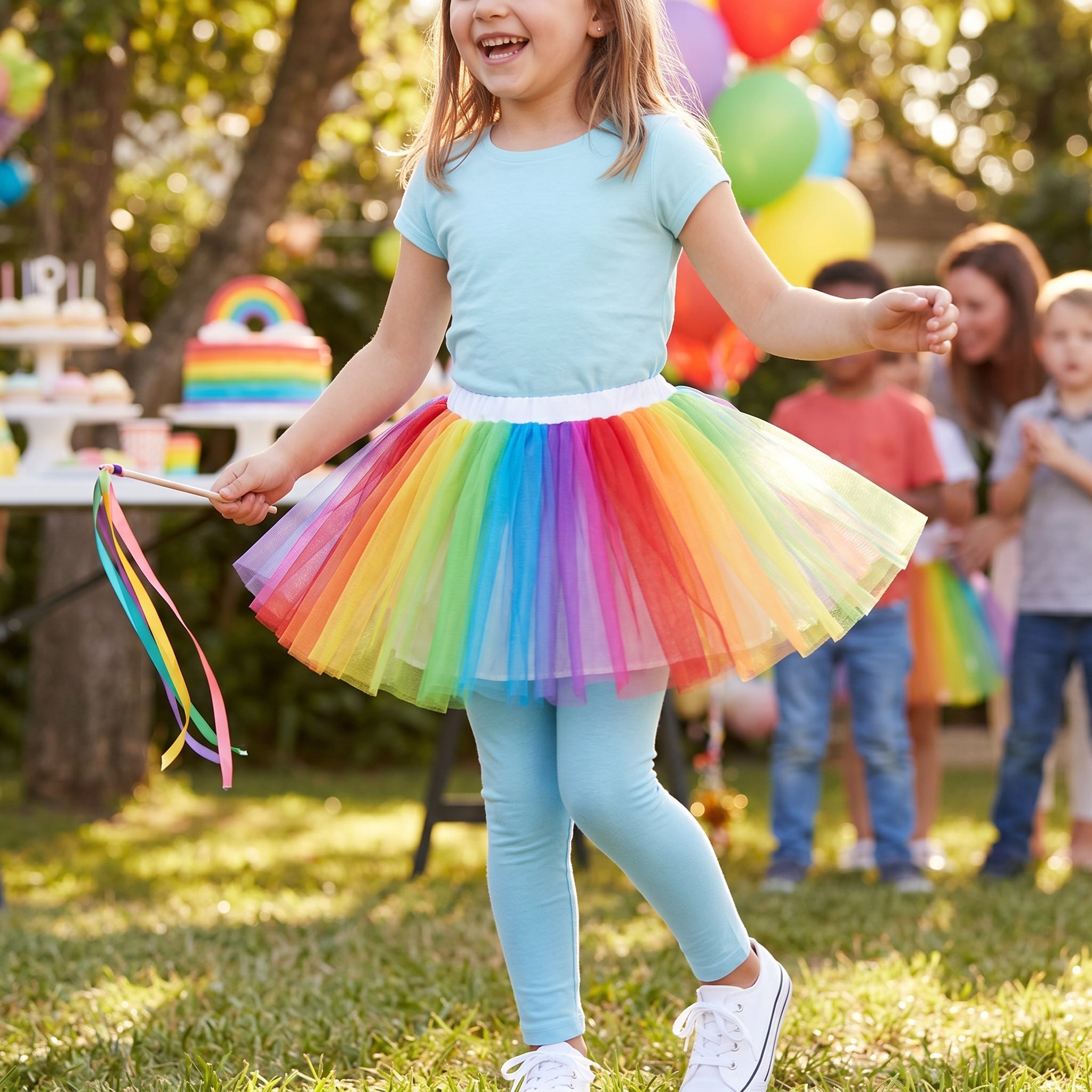 Rainbow Tutu Skirt for Kids - Layered Tulle Costume Accessory with Elastic Waist, Colorful Girls Dance Skirt for Parties, Pride, Halloween, One Size