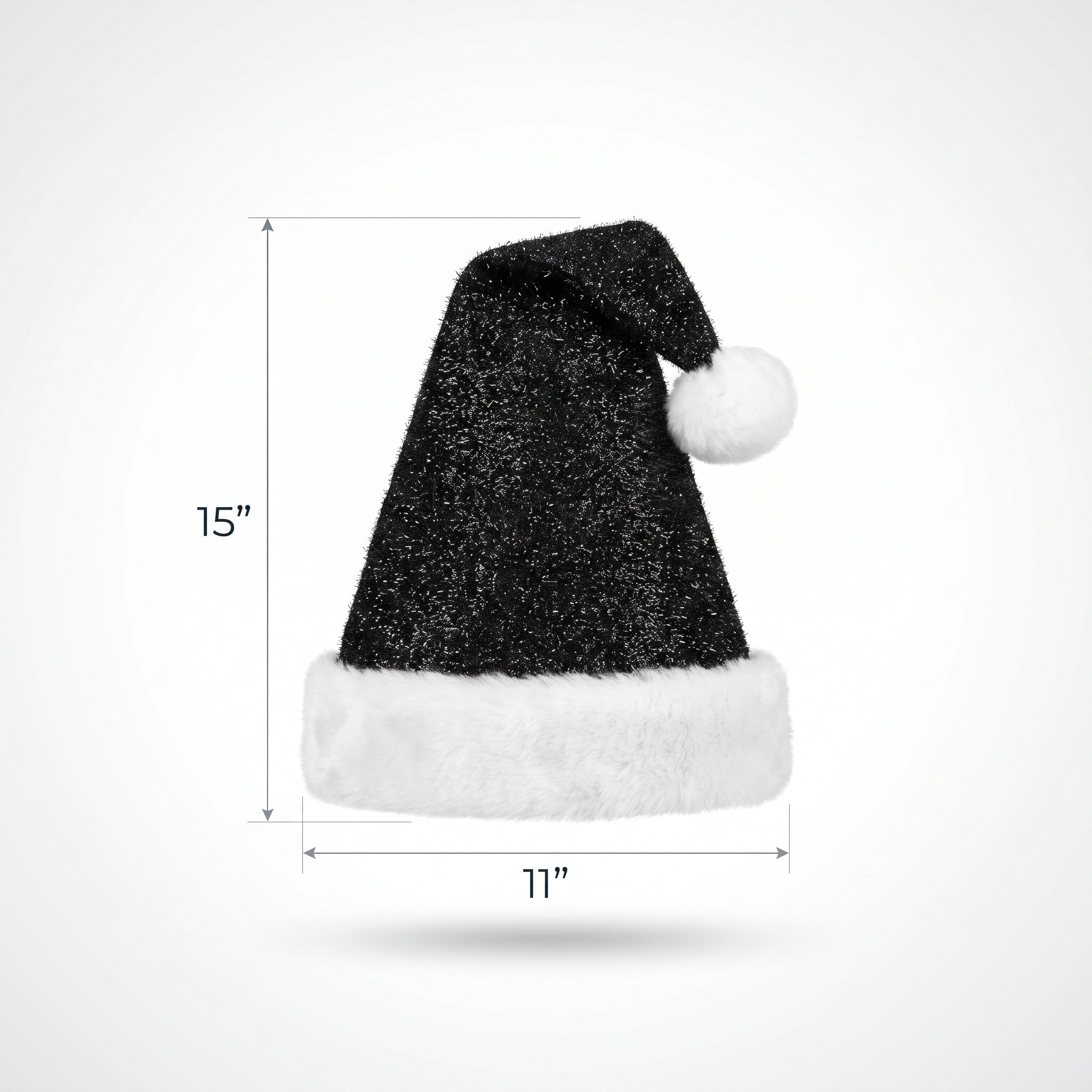 Deluxe Black Tinsel Santa Hat with Plush White Trim