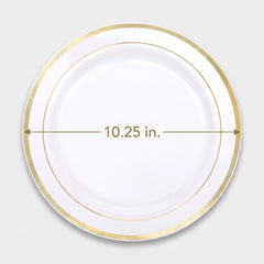 Elegant Gold-Trimmed Premium Plastic Dinner Plates - 10.25", 20 Pack