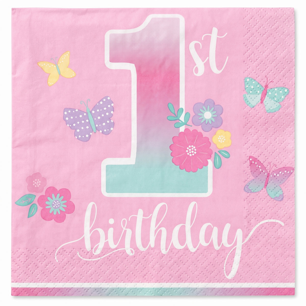 Butterfly Garden 1st Birthday Beverage Napkins - 5 In. X 5 In.