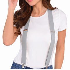 Silver Adjustable Y-Back Suspenders - Versatile Costume Accessory