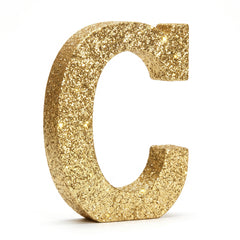 Glitter Gold Letter C Sign - Standing Block Decoration, 4-Inch