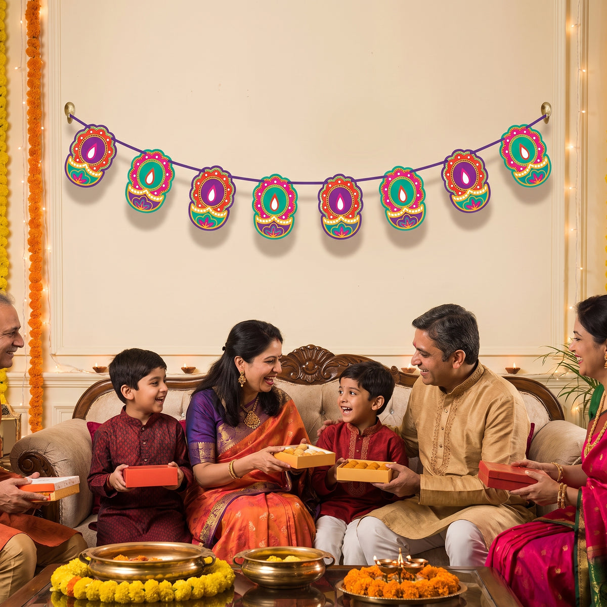 Diwali Lantern Paper Garland Banner, 12-Ft