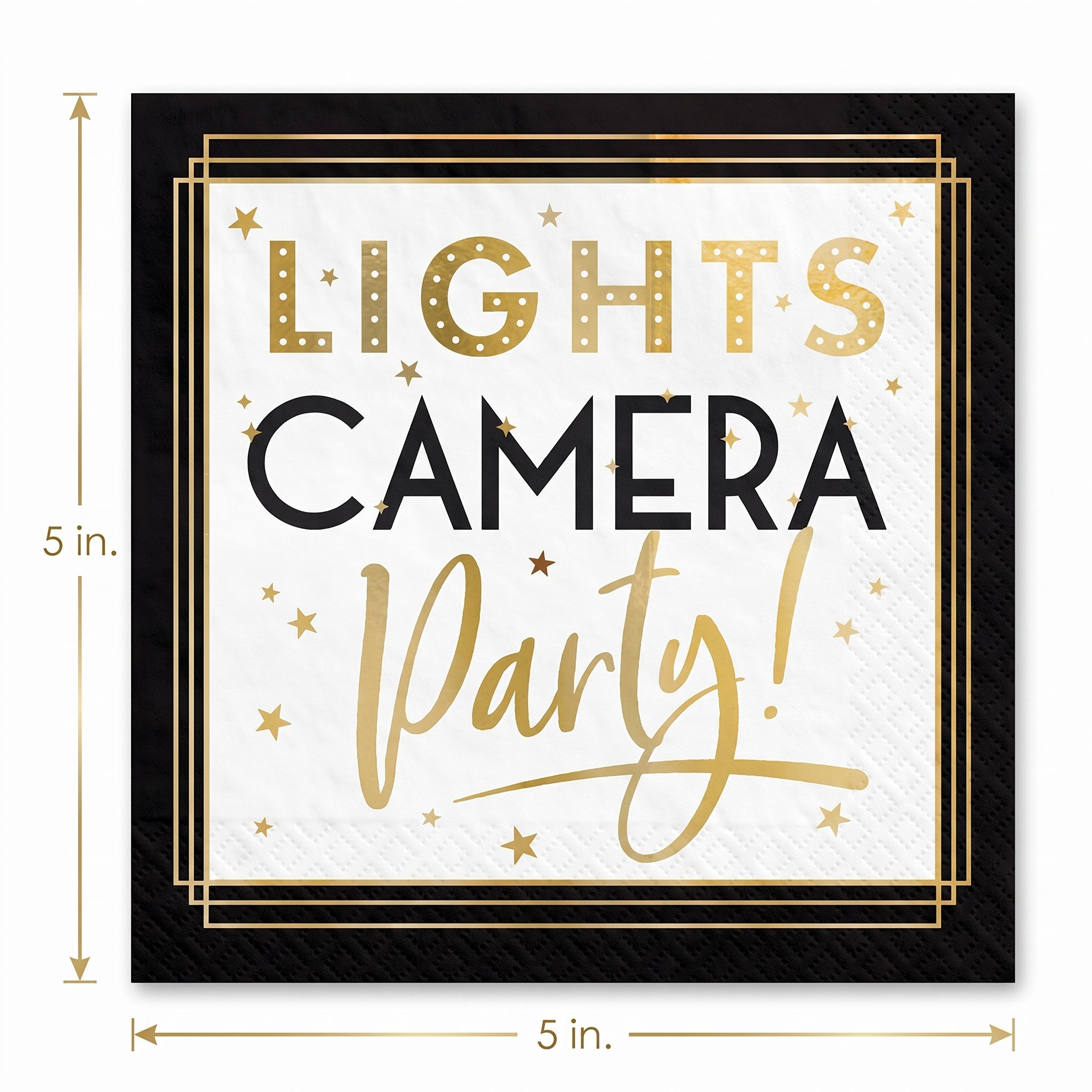 Hollywood Awards Night Beverage Napkins - "Lights Camera Party!" Theme, 40-Pack - 5 In. X 5 In.