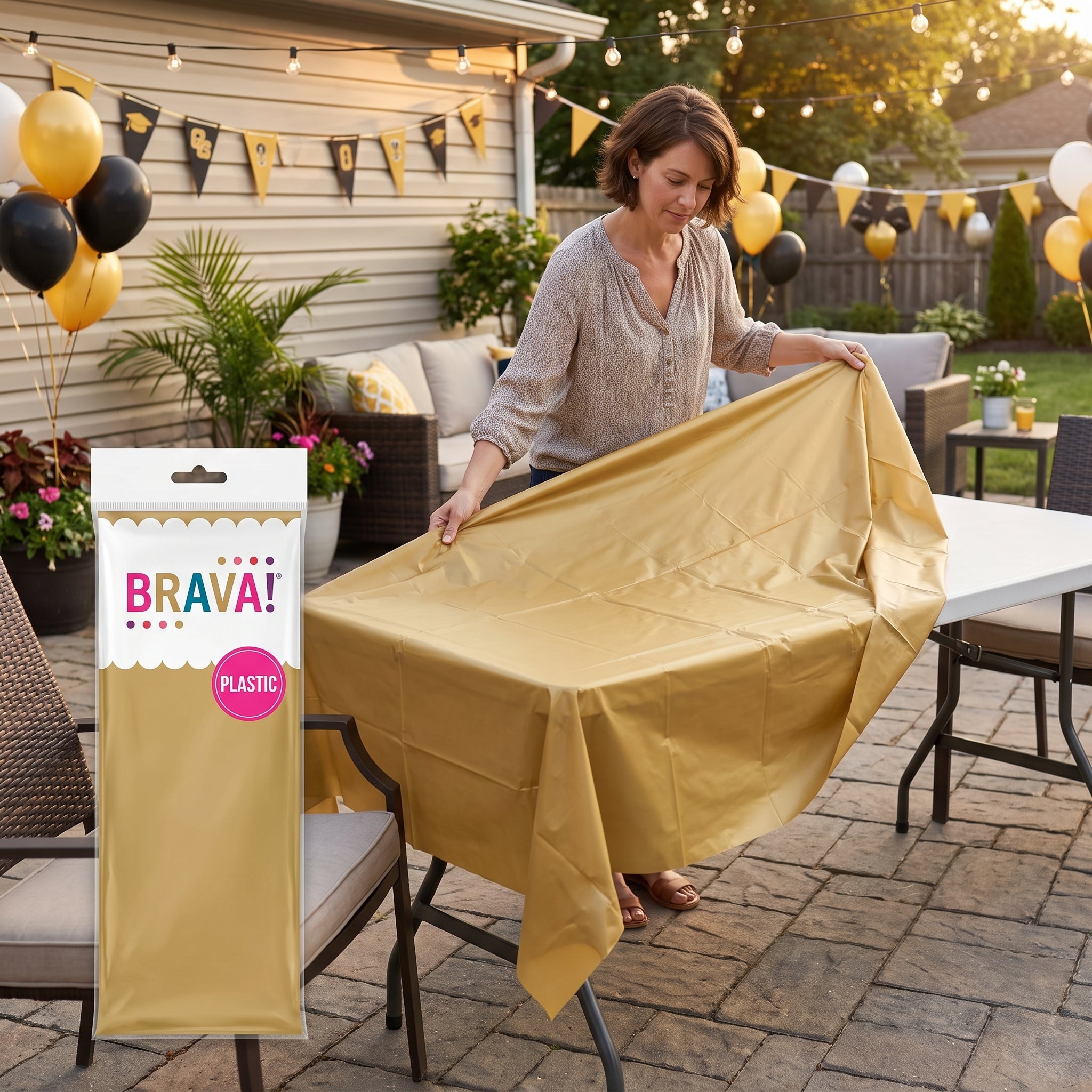 Gold Plastic Table Cover - 54 x 108 Inches