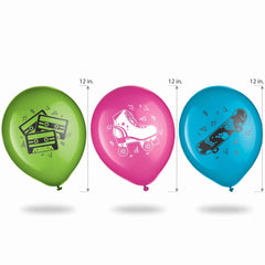 Retro 80s/90s Theme Latex Balloons - 6 Pack