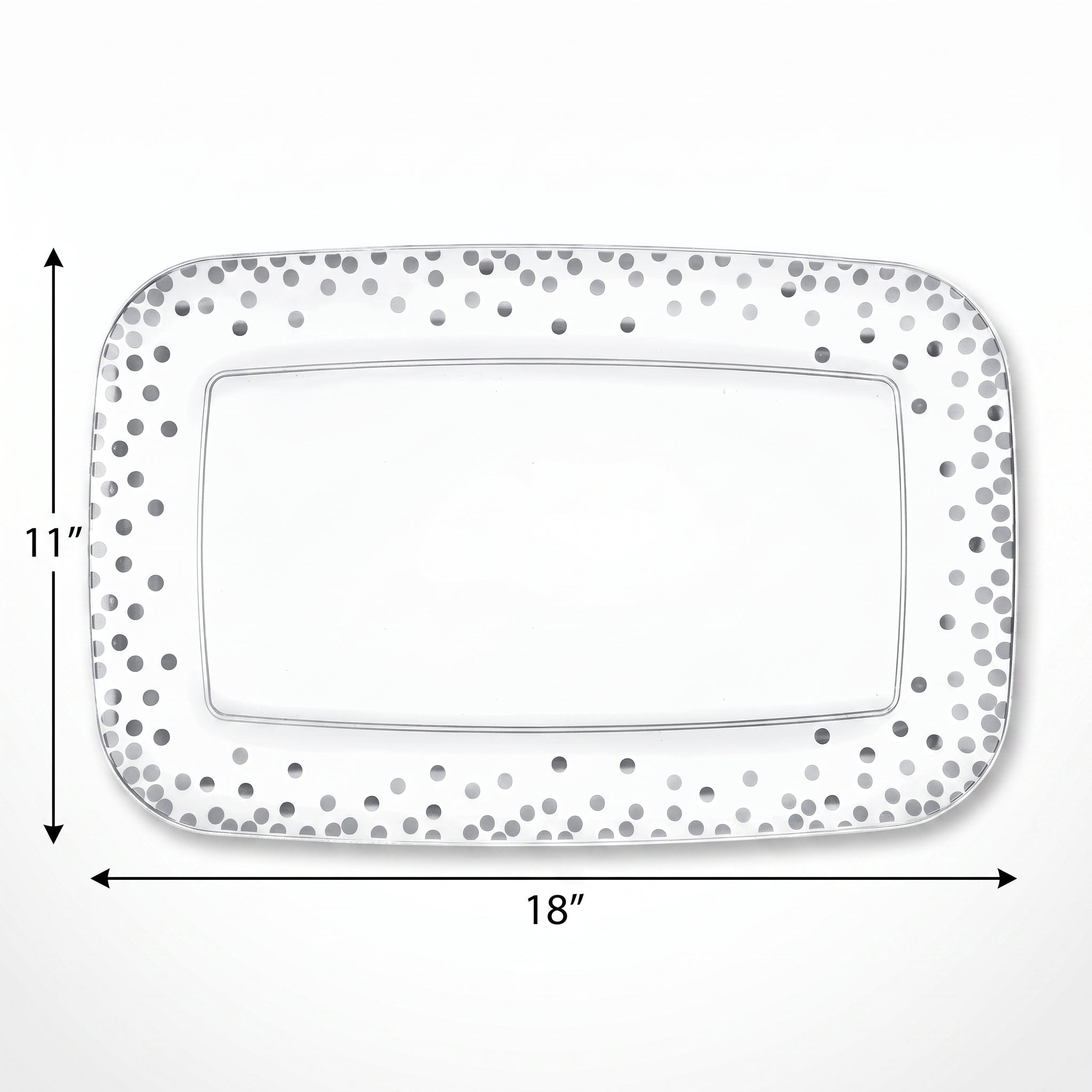 Elegant Silver Dotted Plastic Serving Tray - 11" x 18"