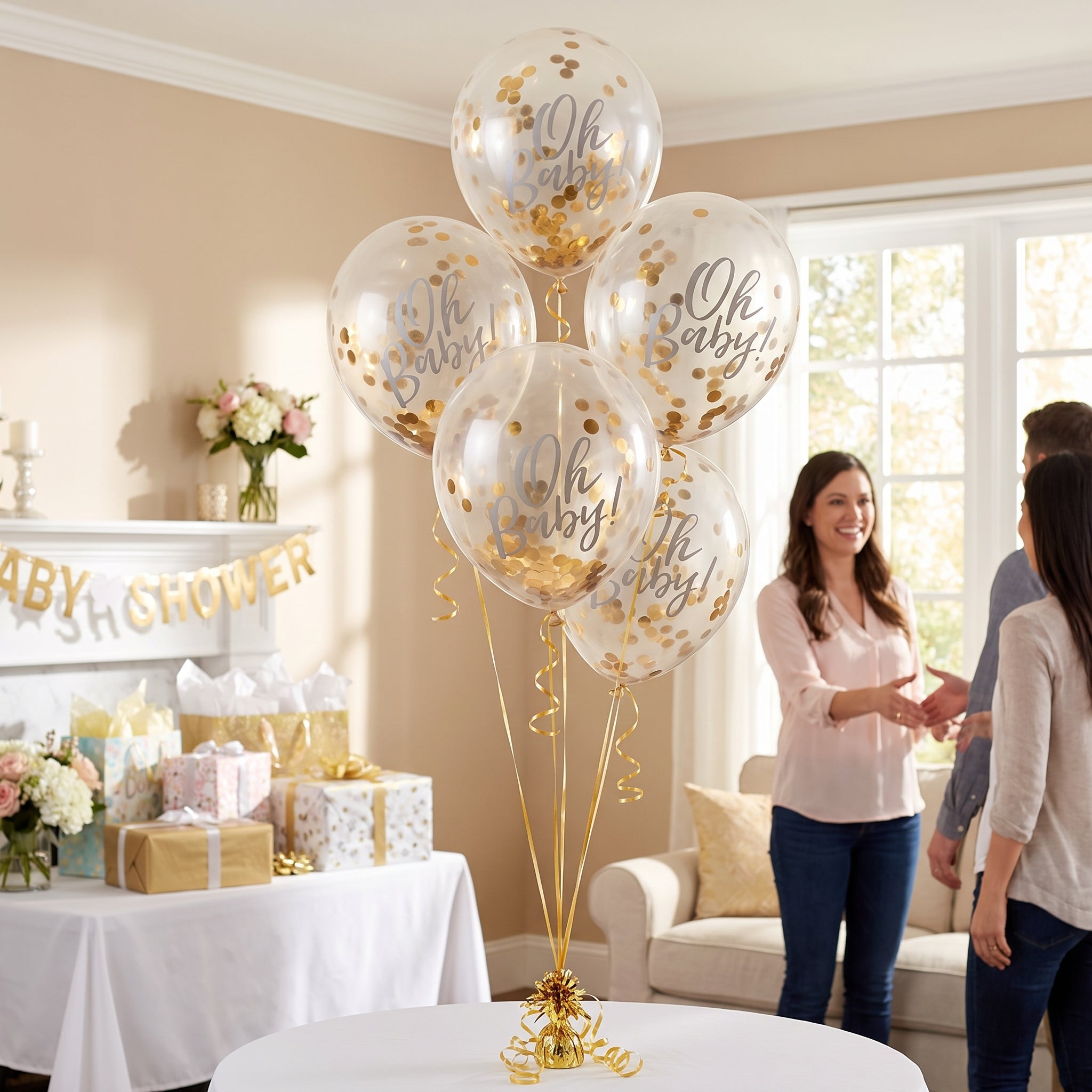 "Oh Baby!" Gold Confetti Latex Balloons - 12" - 5 Pack