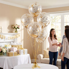 "Oh Baby!" Gold Confetti Latex Balloons - 12" - 5 Pack