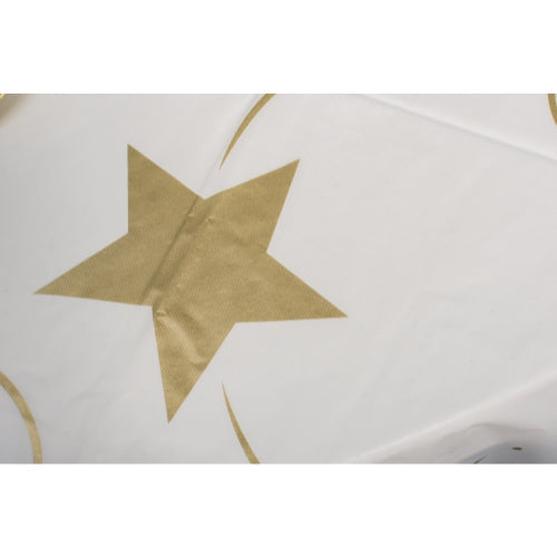 Round Gold Star Printed Plastic Table Covers | 12 Pack