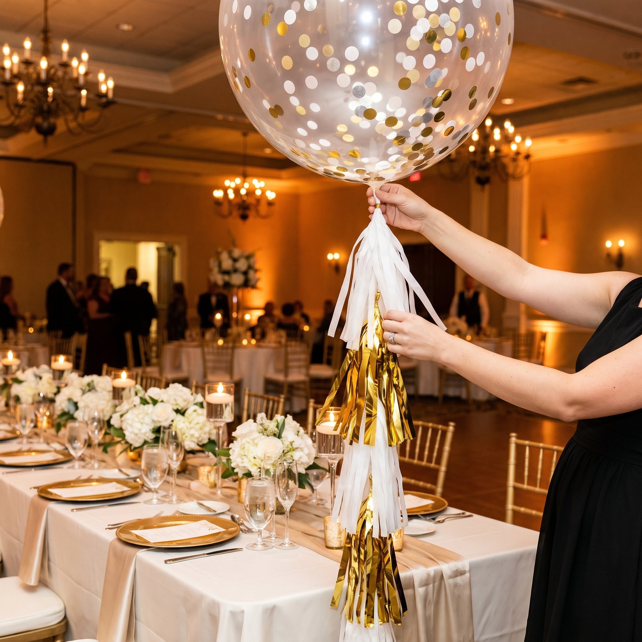 Elegant White and Gold Tassel Balloon Tail Accessory - 6 ft