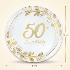Elegant 50th Anniversary Metallic Paper Plates - 10.5", 8-Pack