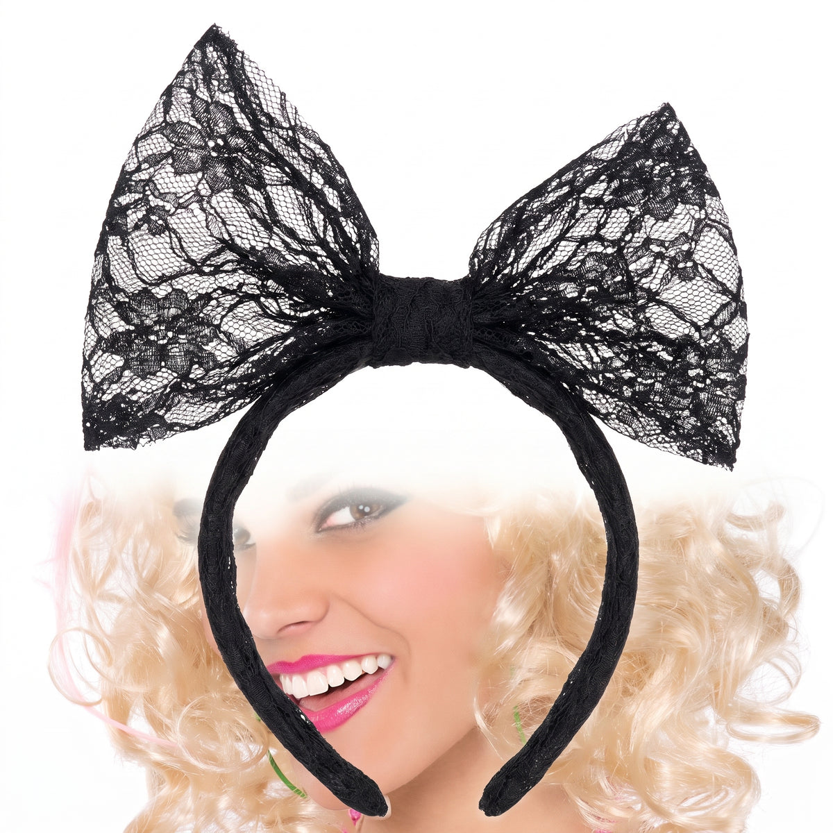 80s Lace Bow Headband - Retro Costume Accessory