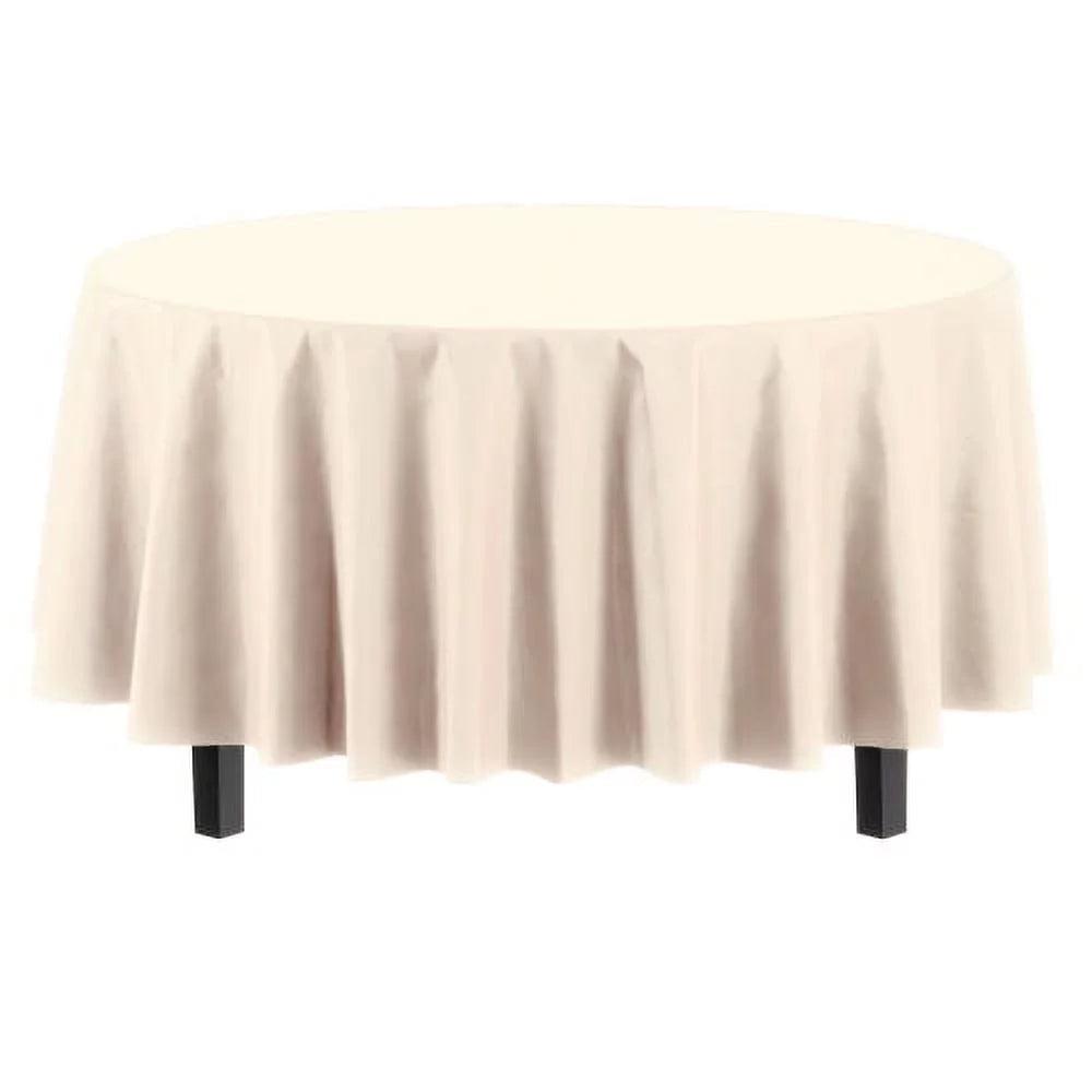 Round Ivory Plastic Table Covers | 12 Pack