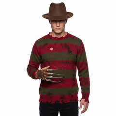 Freddy Krueger Halloween Sweater - Red/Green Striped Adult L/XL