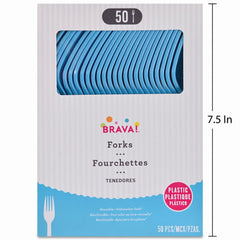 Caribbean Blue Heavy-Duty Plastic Reusable Forks, 50-Pack - 7.5 in.