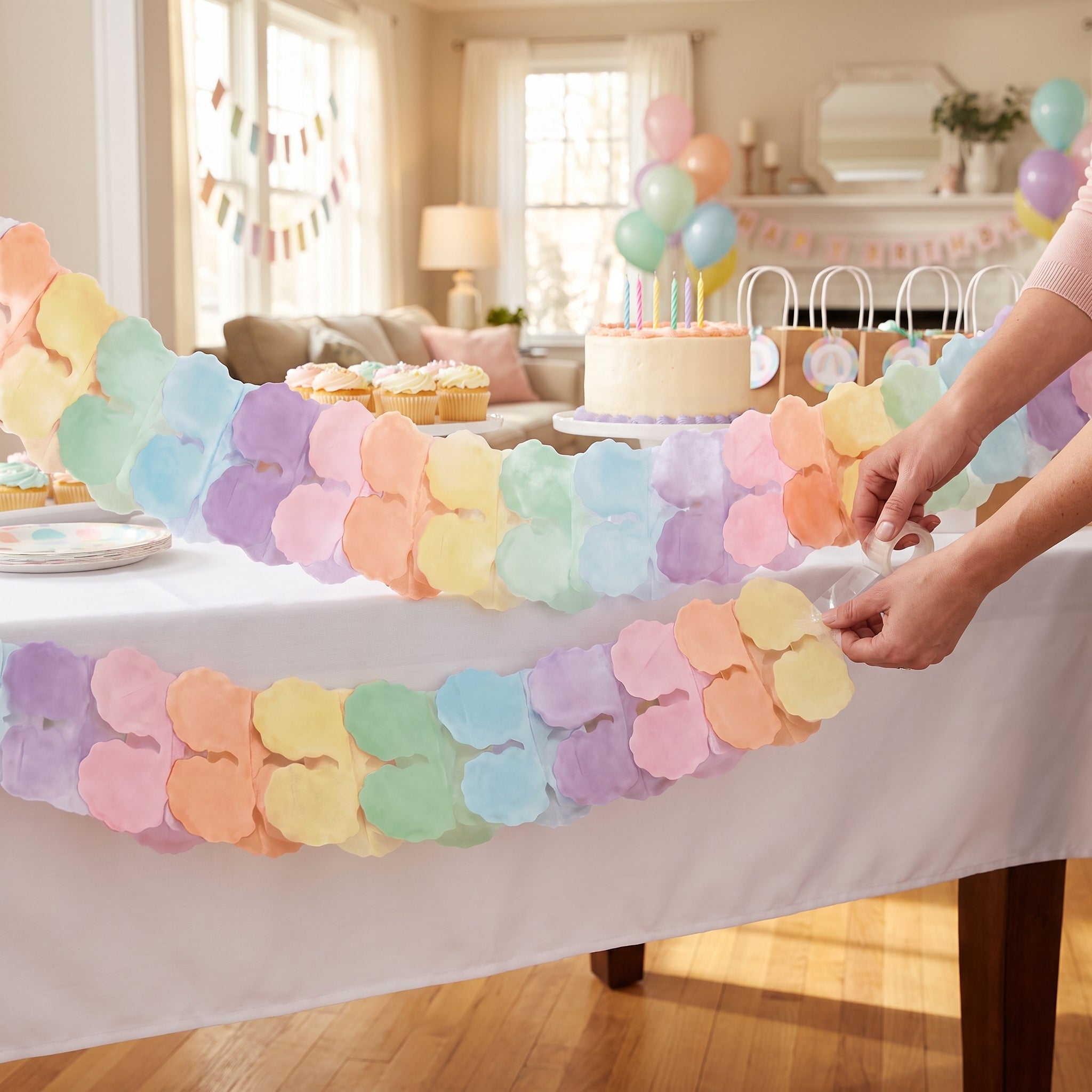 Pastel Rainbow Paper Garland - 9 ft