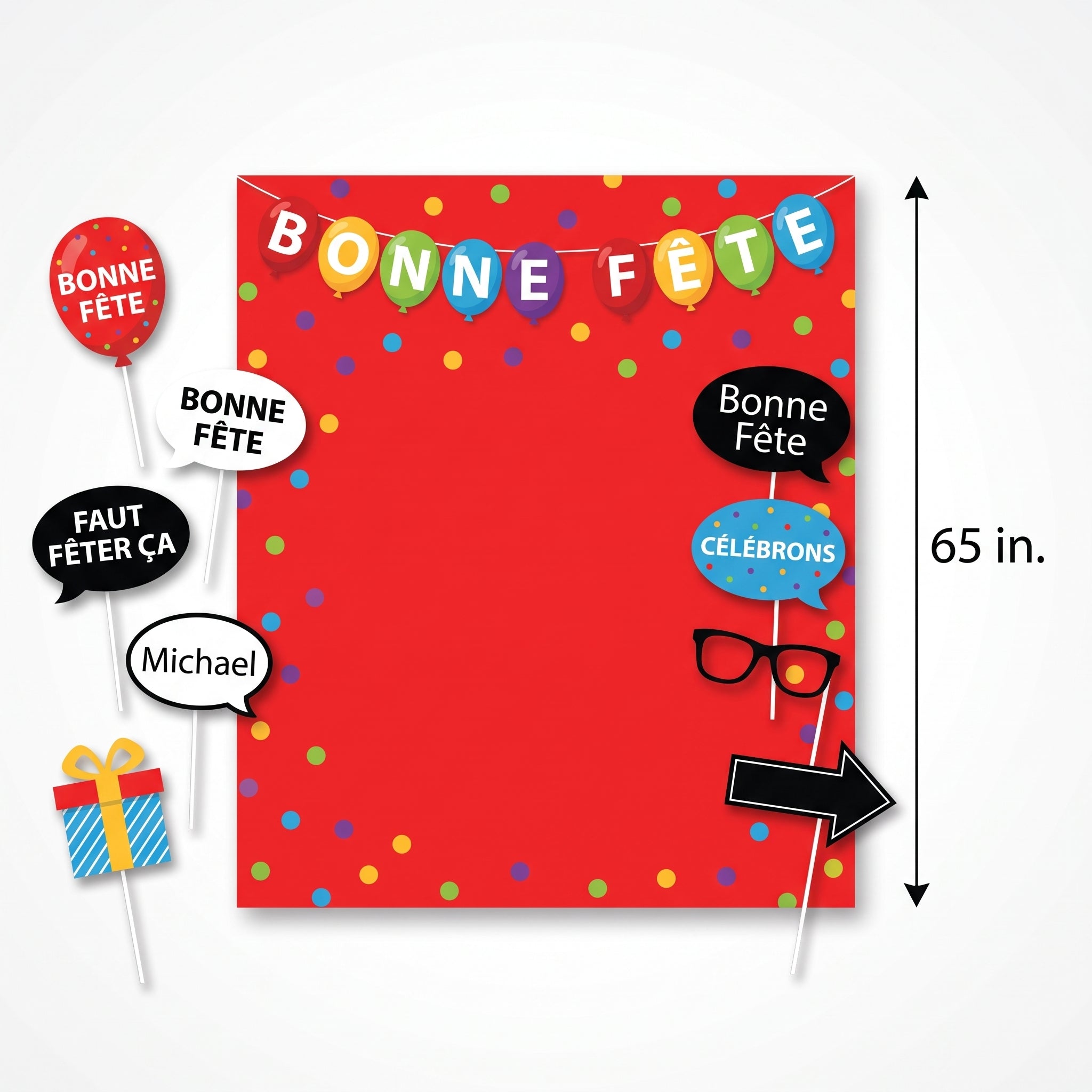 Birthday Party "Bonne F√™te" Scene Setter with Fun Photo Booth Props Kit