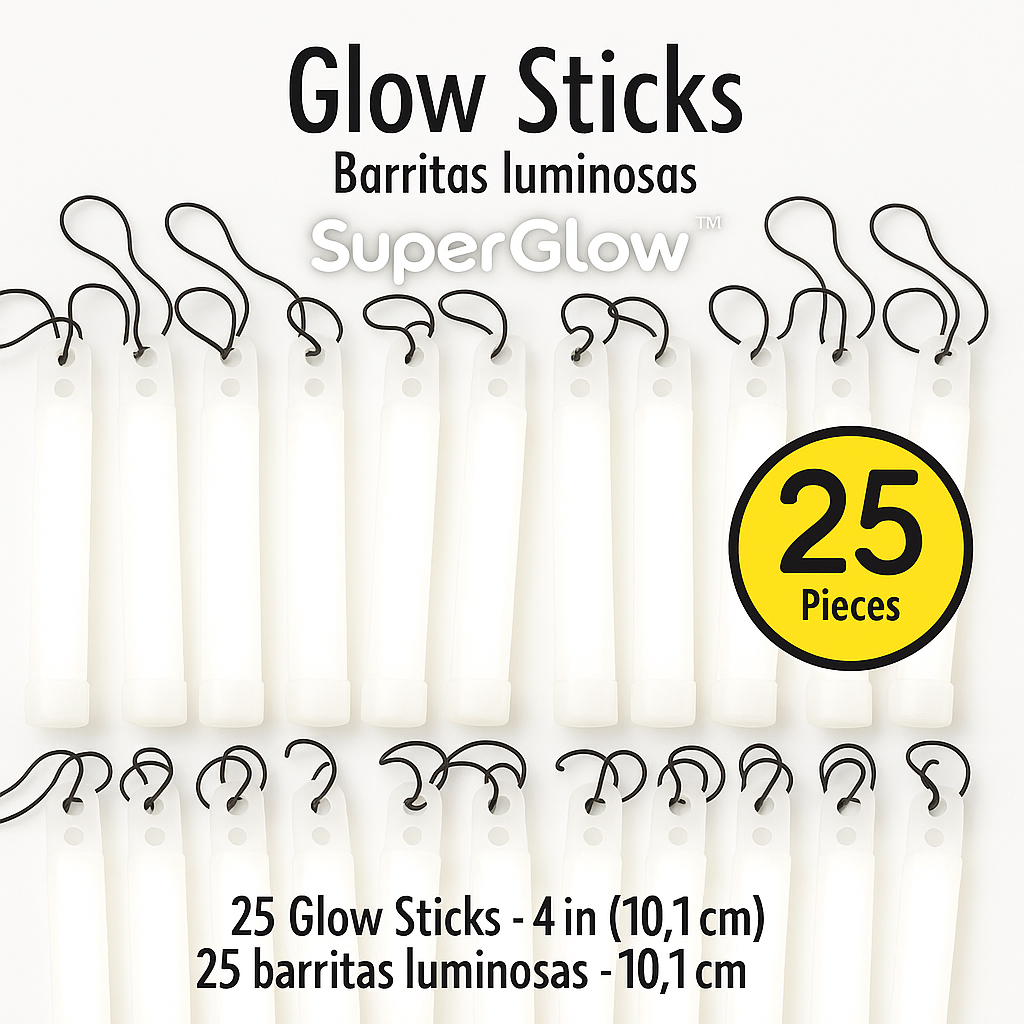 White Glow Stick Necklaces with Lanyards, 25-Pack