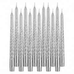 Silver Thin Taper Birthday Candles - 12 Pack