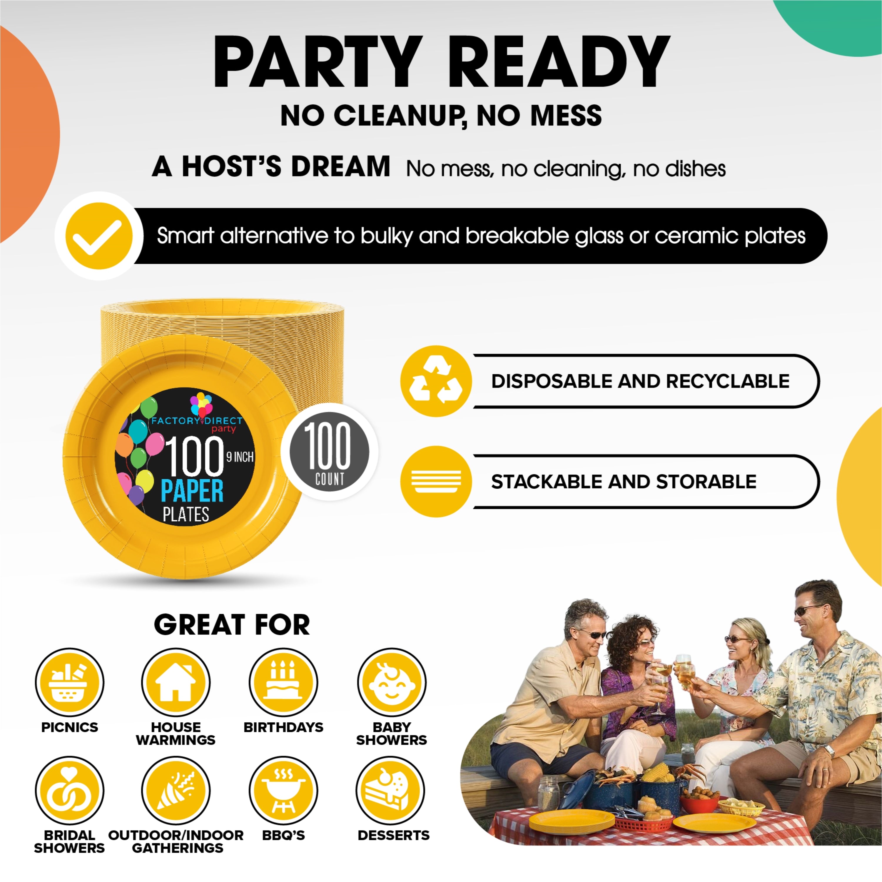 9 in. Yellow Paper Plates | 100 Count