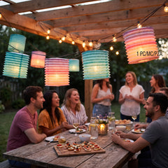Summer Boho Multi-Color Light-Up Paper Lantern Garland, 10-ft