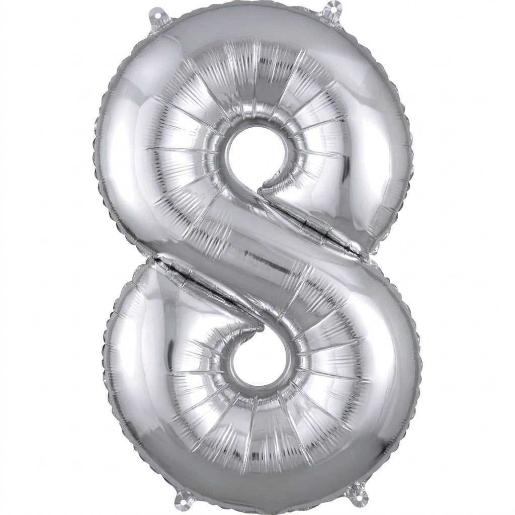 Silver Number "8" SuperShape Foil Balloon | 34"