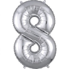 Silver Number "8" SuperShape Foil Balloon | 34"