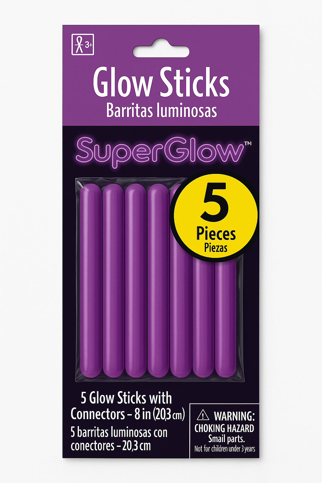 Purple Glow Stick Bracelets, 8-inch, 5-Pack