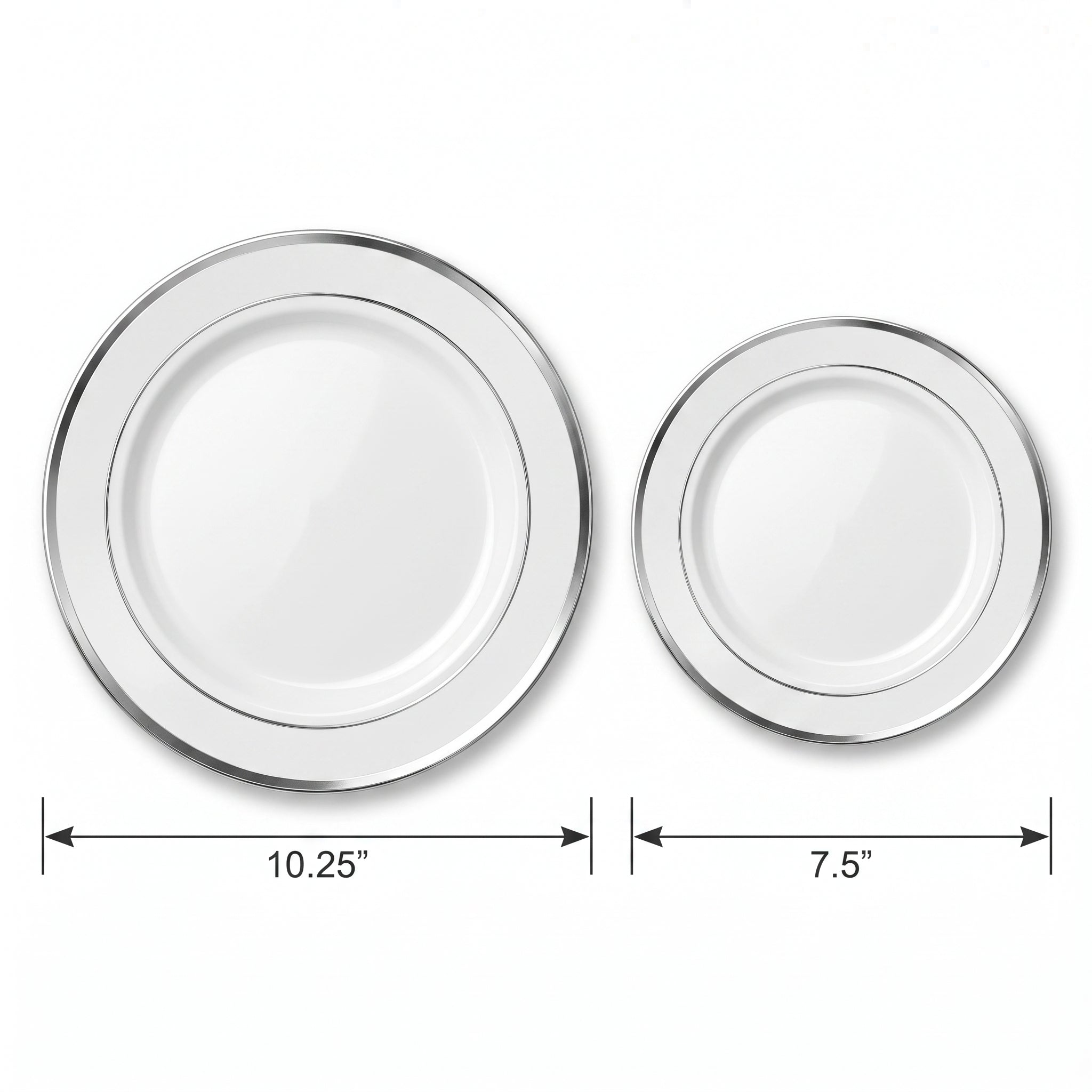 Silver Bordered Premium Plastic Plate Set - 20 Pack