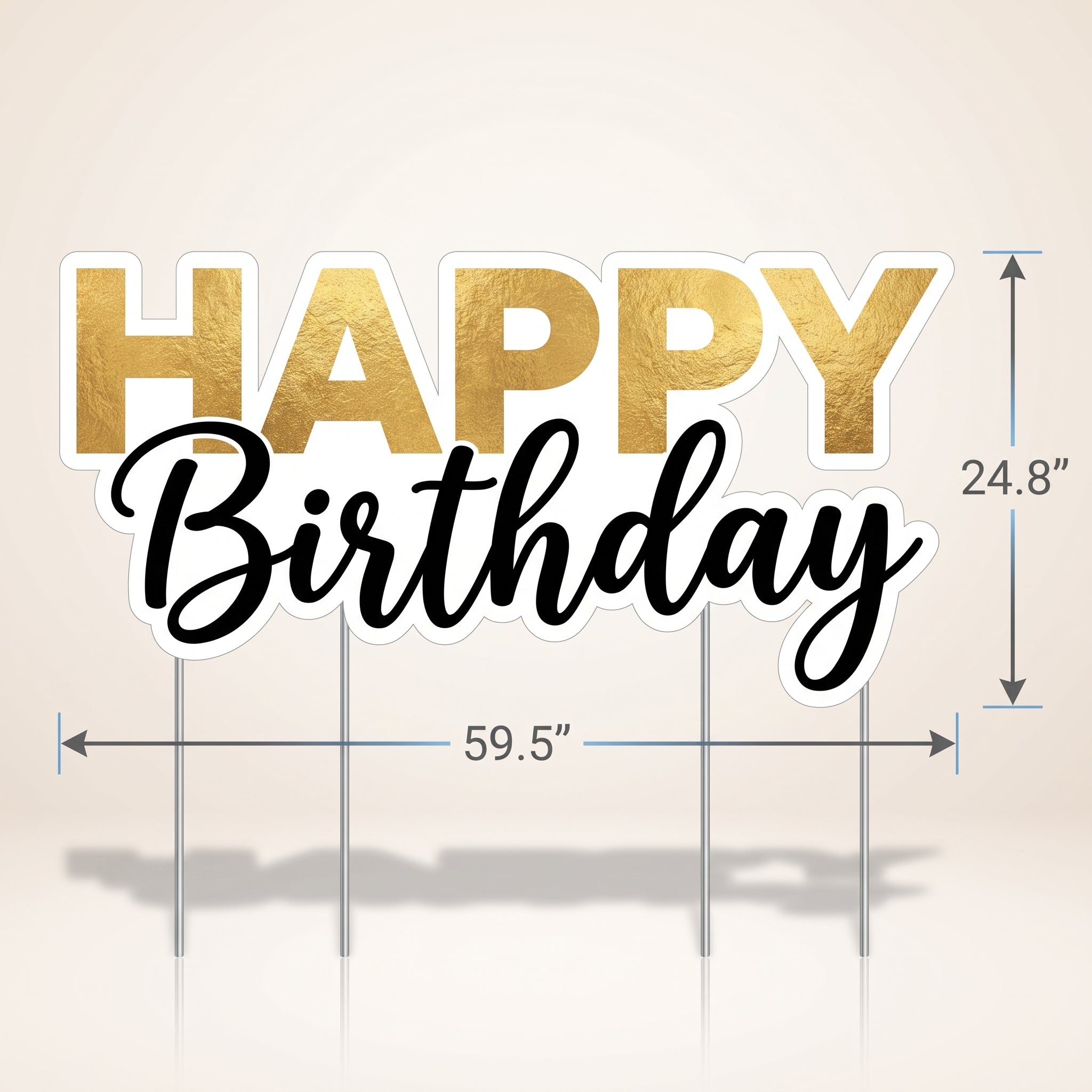 Black and Gold "Happy Birthday" Glitter Yard Sign with Stakes